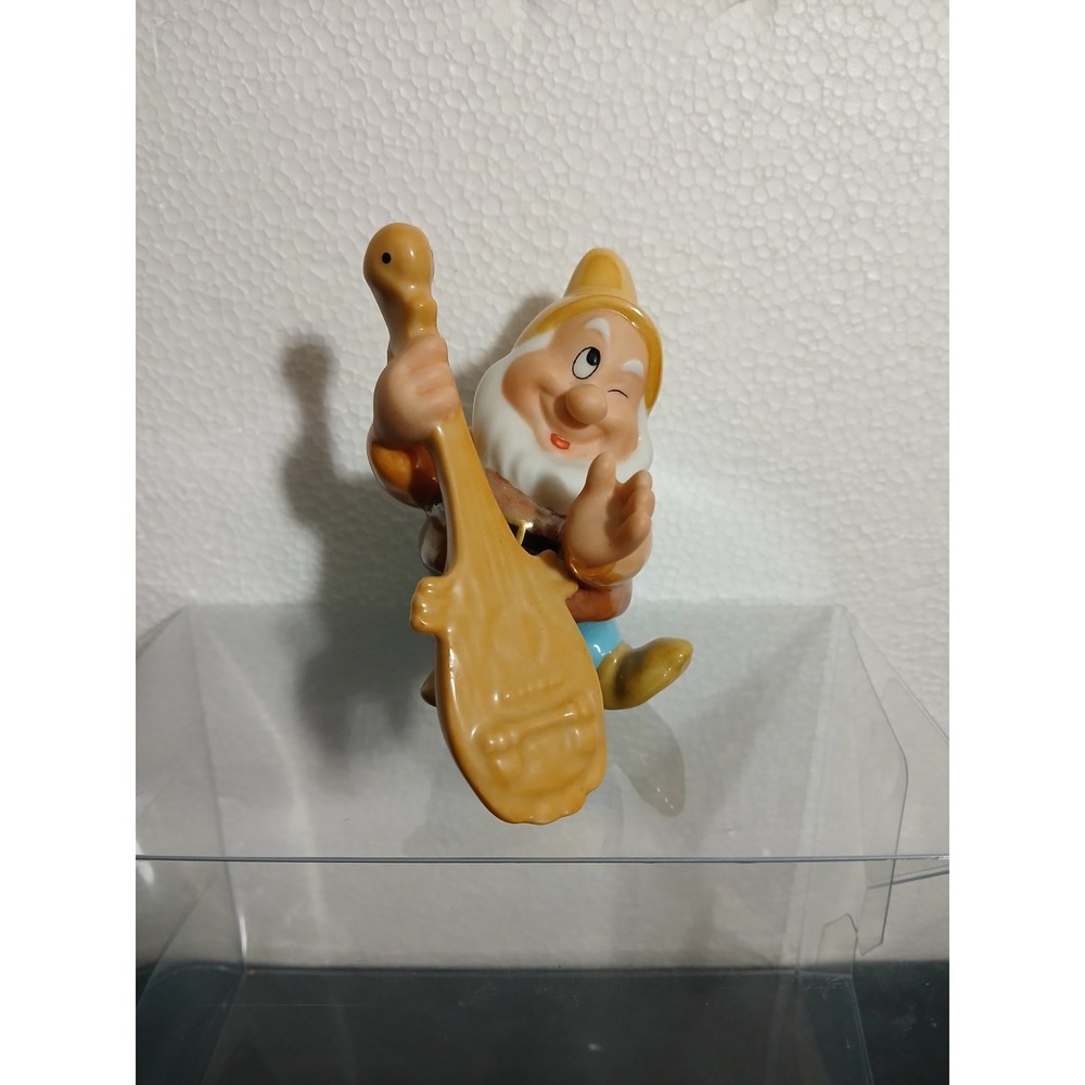 Disney Porcelain HAPPY Dwarf With Bass Instrument Figure